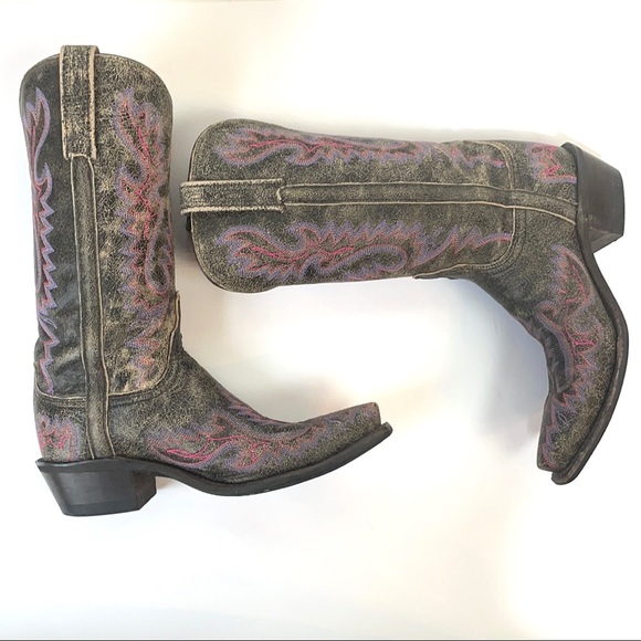 Lucchese 1883 Western Distressed Black with Pink and Lavender Stitching Size 7 - Picture 6 of 16